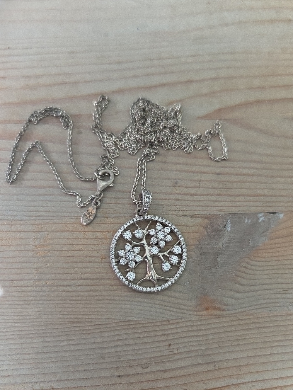 Pandora Sterling Silver Tree of Life Pendant Necklace with White Stones